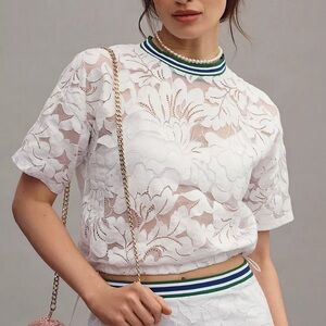 Anthropologie Short-Sleeve Lace Pullover Top